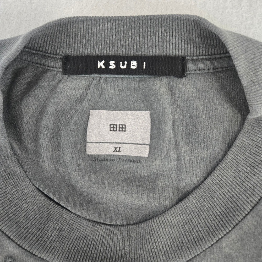 Ksubi T-Shirt Distressed Logo Tee Charcoal Grey Deconstructed Cotton XL - Picture 10 of 15